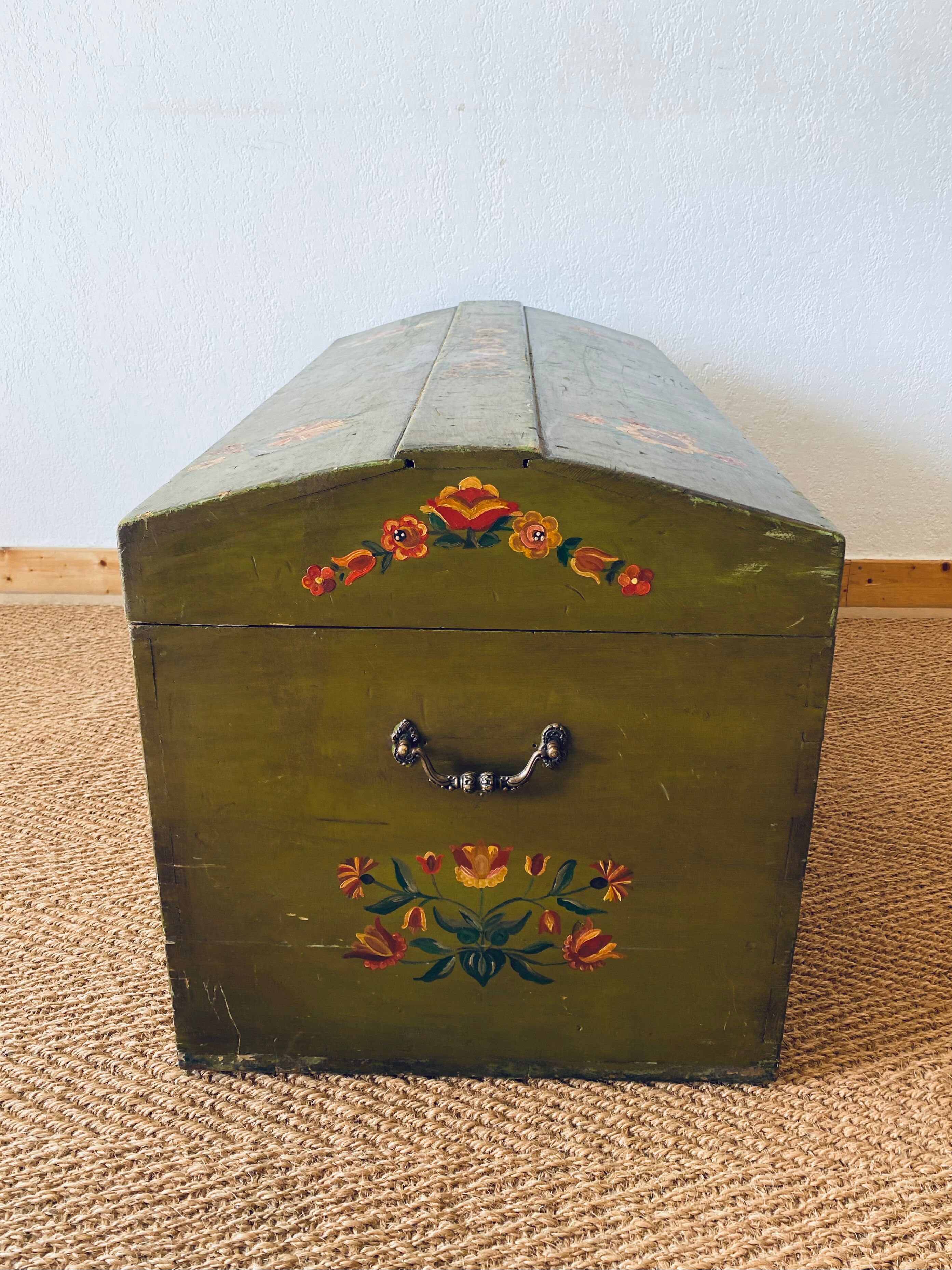 Large antique trunk hand-painted décor