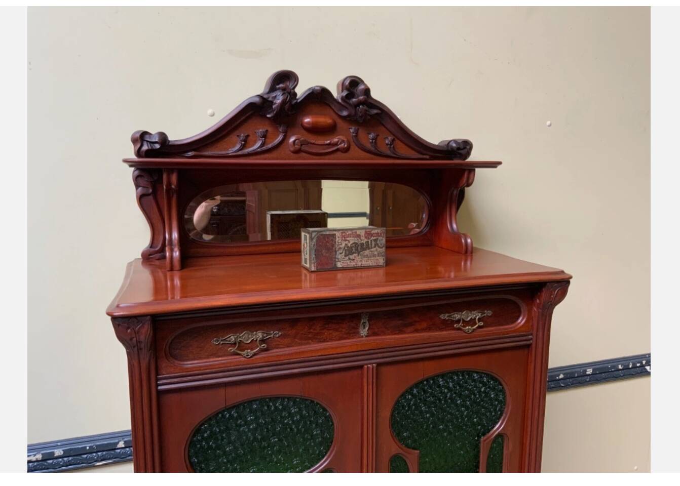 Antique Jugendstil display cabinet, vertical cabinet, Art Nouveau