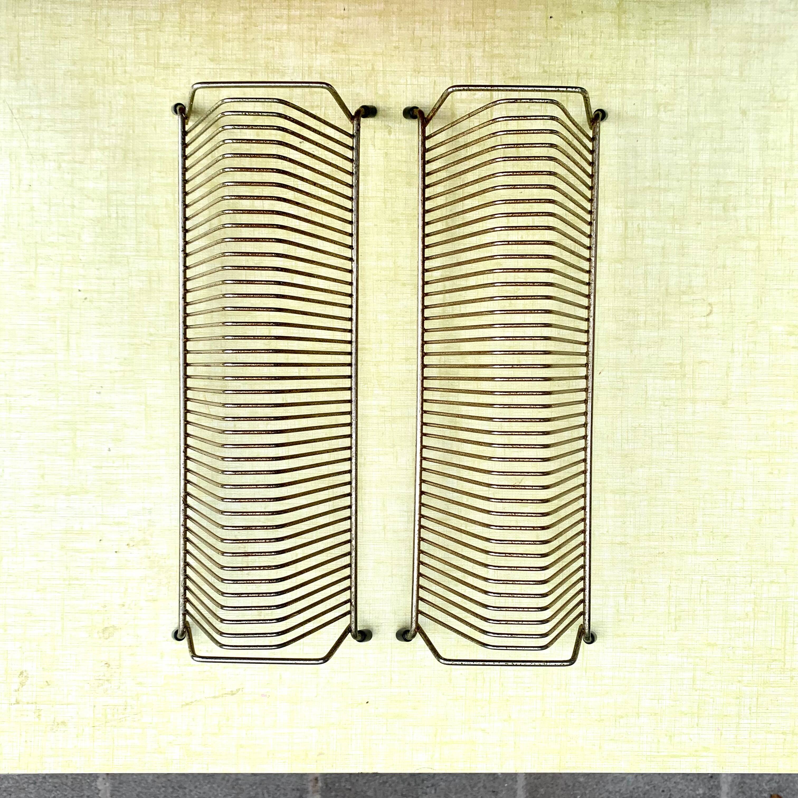 Pair of vintage record holders in gilded brass - for 80 vinyls