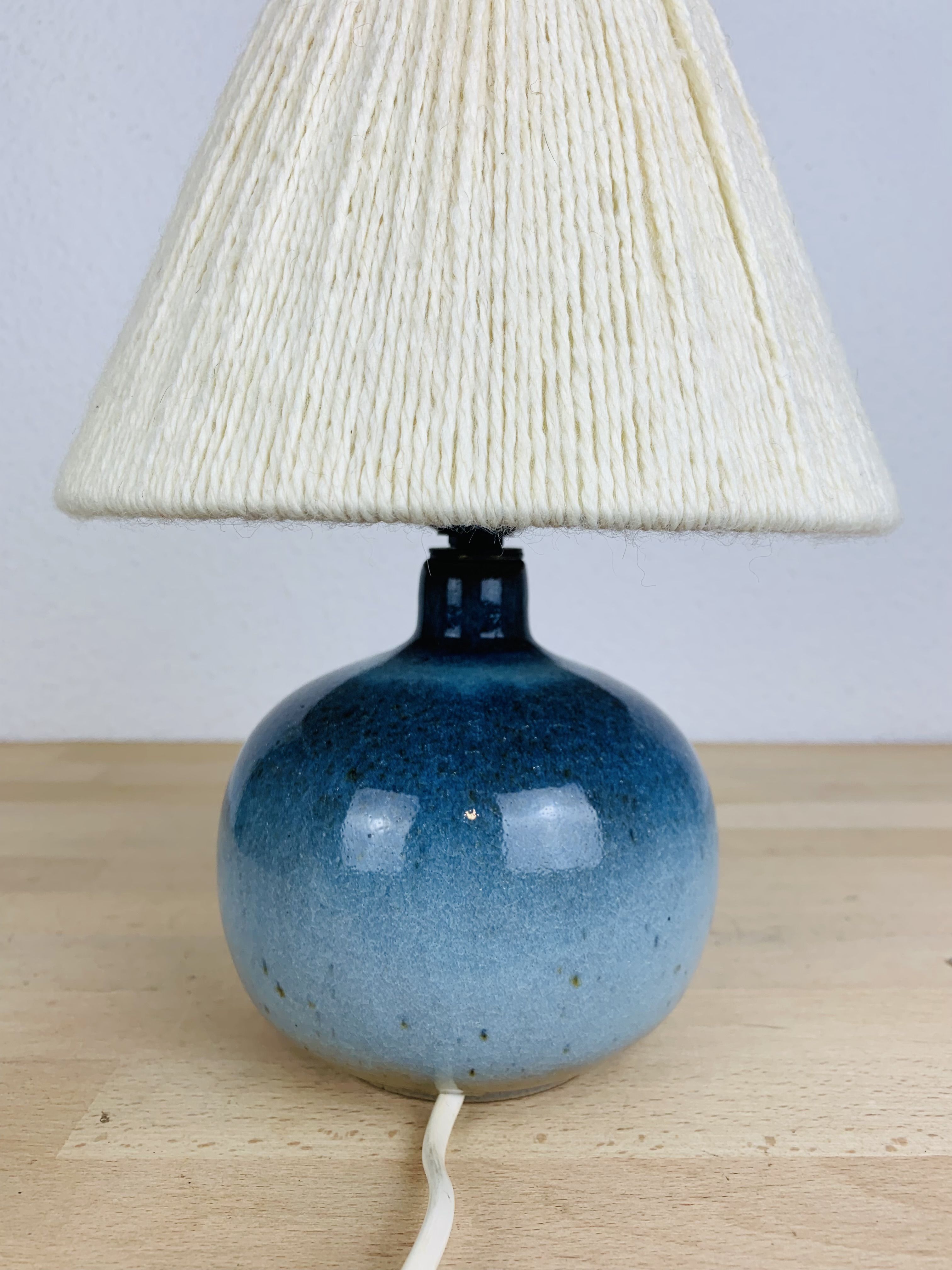 Blue ceramic ball lamp by Willy Dougoud