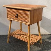 Vintage rattan and bamboo bedside table