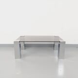 Vintage Italian coffee table Cidue in smoked glass and chrome metal from the 70s