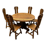 Rare majestic Depuydt brutalist oak dining set/chairs/table– Belgium, 1970s