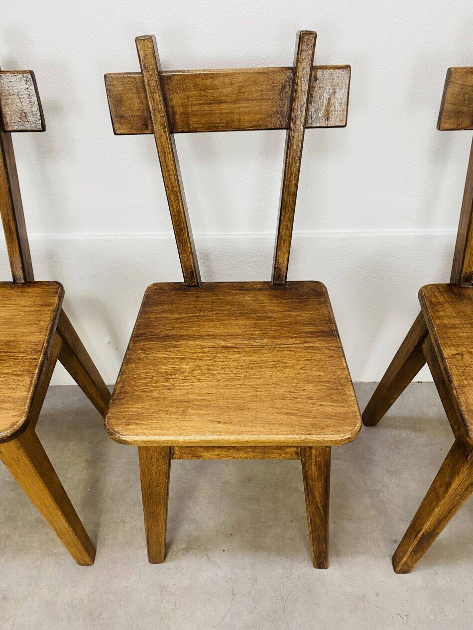 6 brutalist solid wood chairs, chalet decor, vintage
