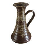 Vintage pyrite-glazed stoneware candlestick with handle