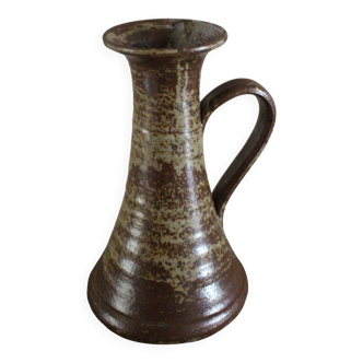 Vintage pyrite-glazed stoneware candlestick with handle