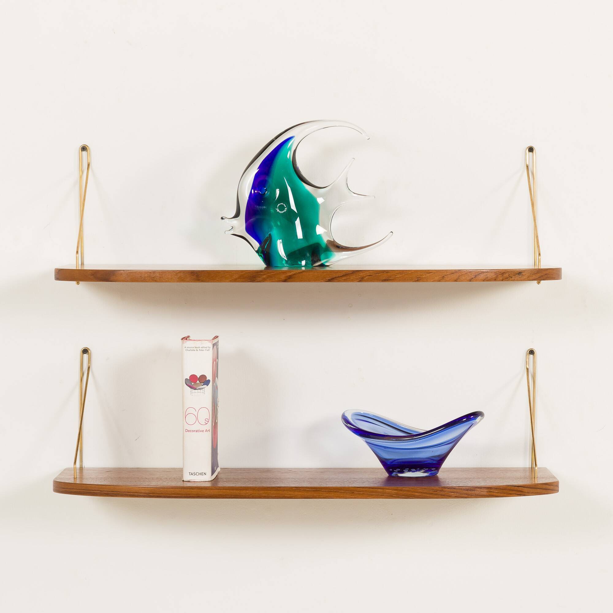 Danish extra deep teak floating shelves, set of 2