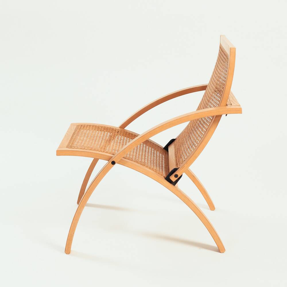 Gijs Bakker folding lounge chair rattan webbing for Castelijn, 1970s