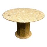 Round breccia marble pedestal table | 1980s vintage stone dining table | Postmodern