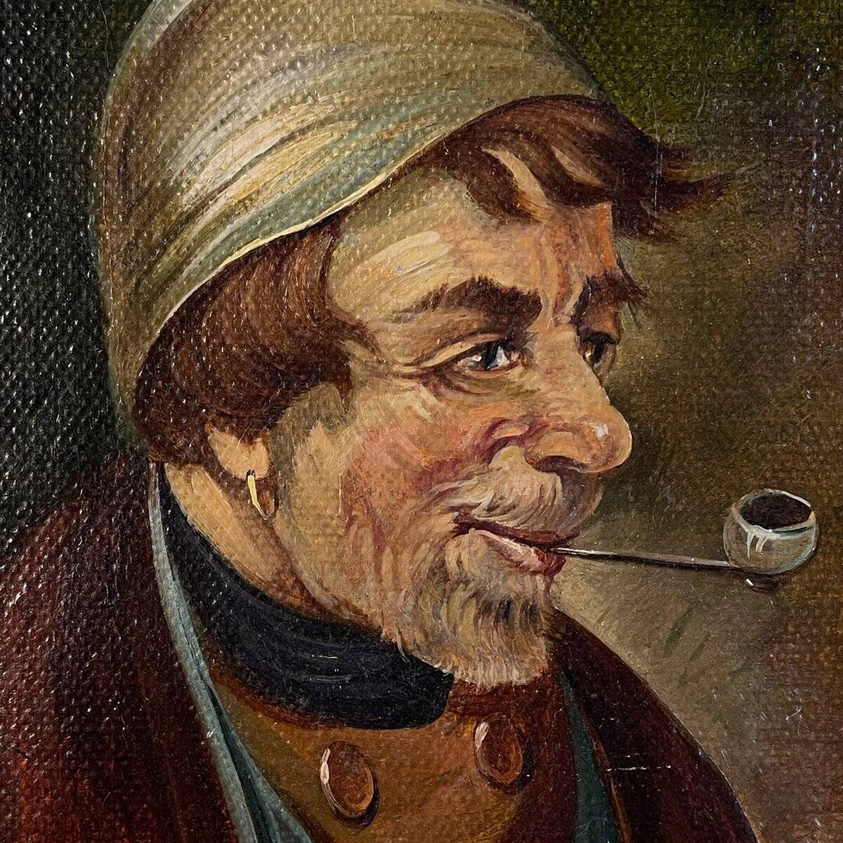 G. Schill, Portrait of a man in a nightcap with a pipe, 1930s, oil on canvas, framed