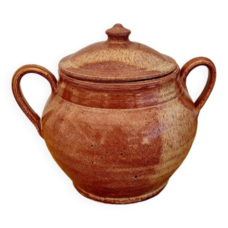 Old stoneware pot with lid