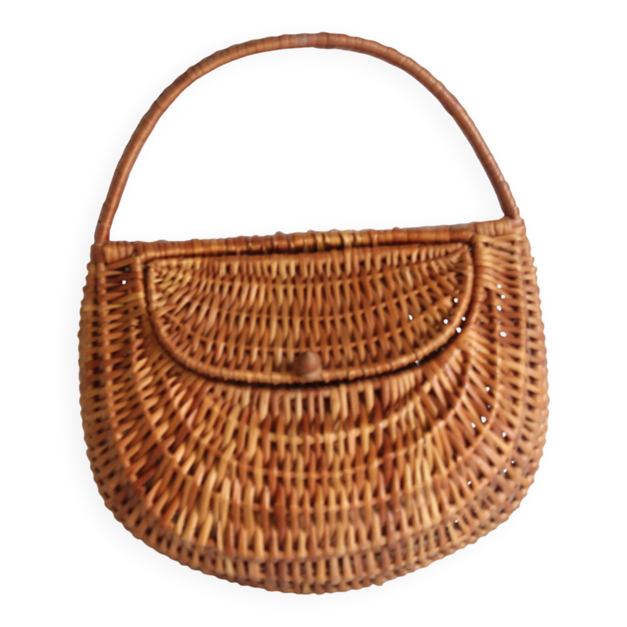 Unique antique French handmade rattan basket