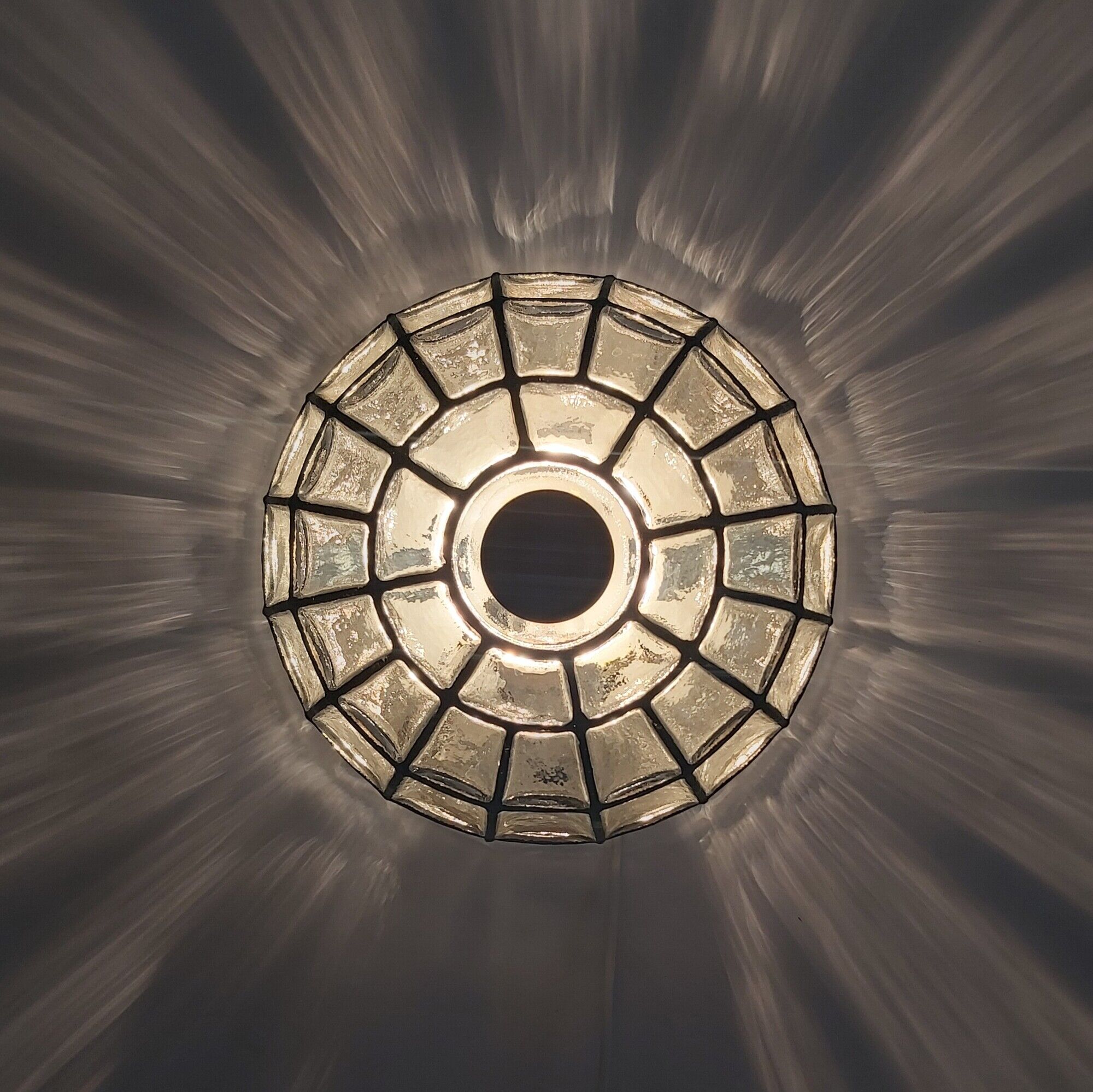 Mid-century minimalist flush mount ceiling light in glass and iron from Limburg, Germany, 1960s