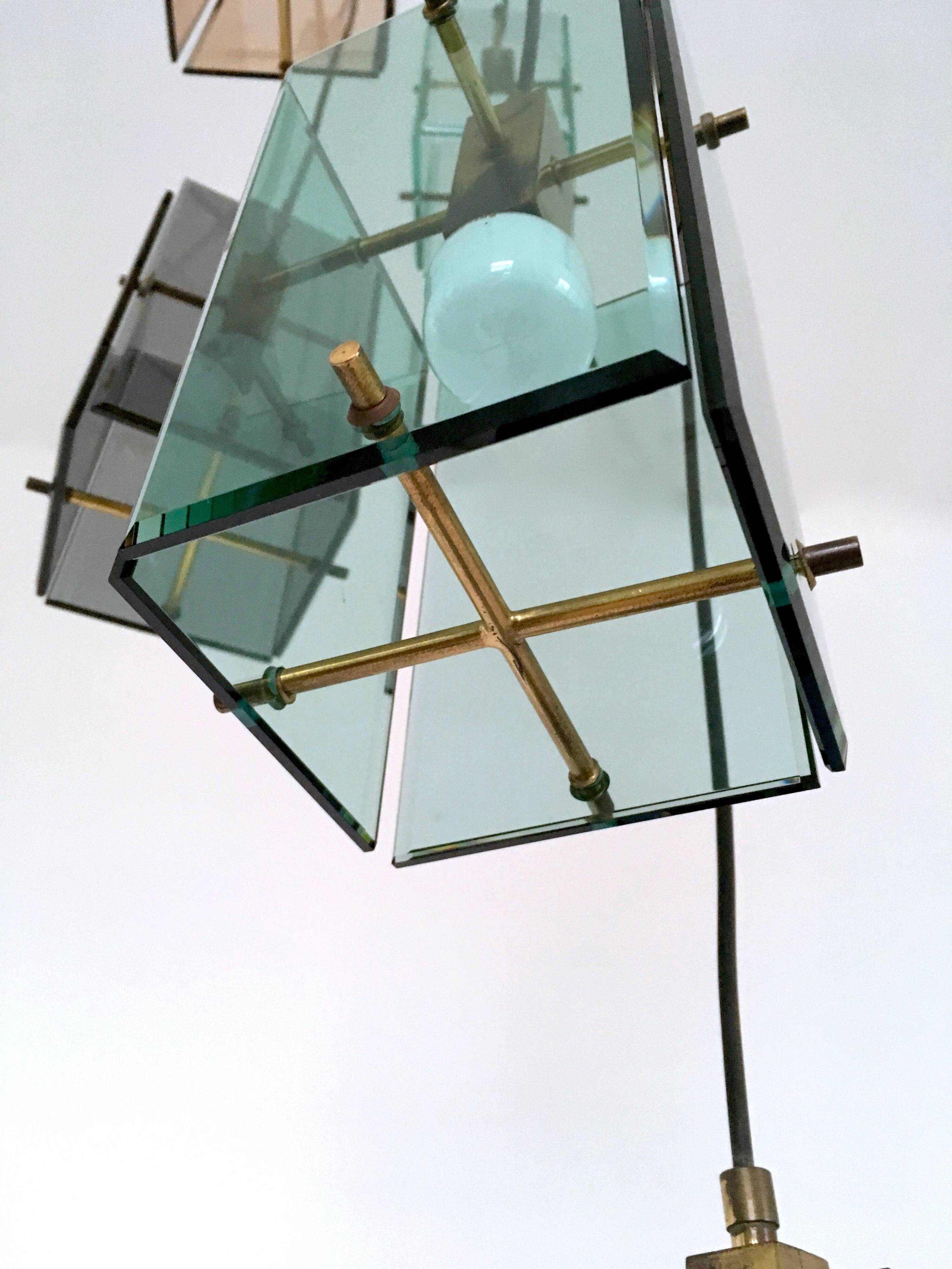 Five Light Colored Glass Brass Chandelier Pendant