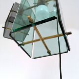 Lustre suspendu en laiton et verre coloré à cinq lampes