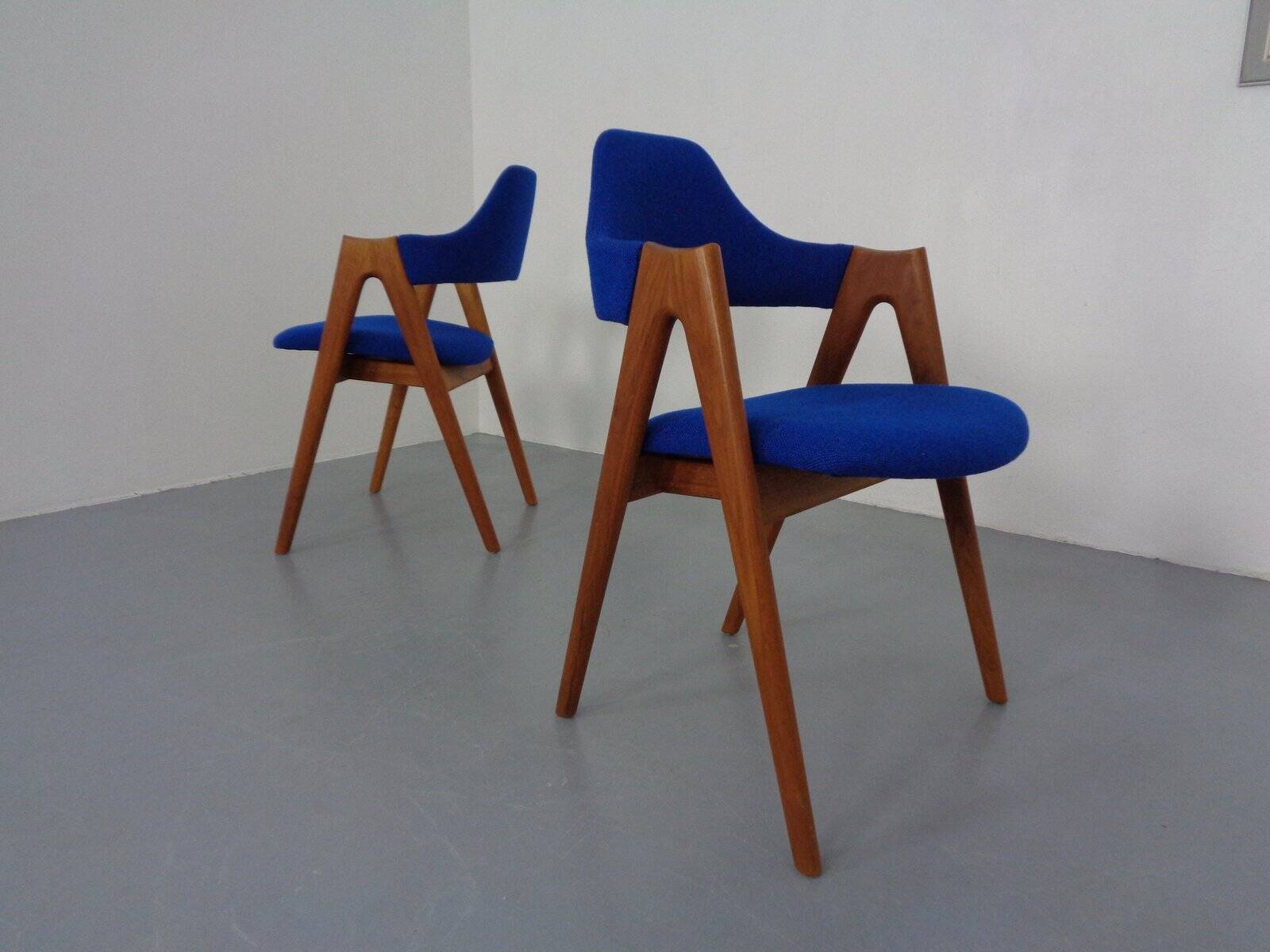 Set of Compass Chairs in Teak and Kvadrat Hallingdal 65 by Kai Kristiansen for Schou Andersen, 1960s