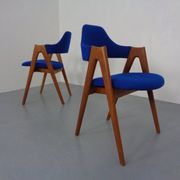 Set of Compass Chairs in Teak and Kvadrat Hallingdal 65 by Kai Kristiansen for Schou Andersen, 1960s
