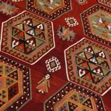 6x15 Wine Red & Green Vintage Kilim Rug, 198x468Cm