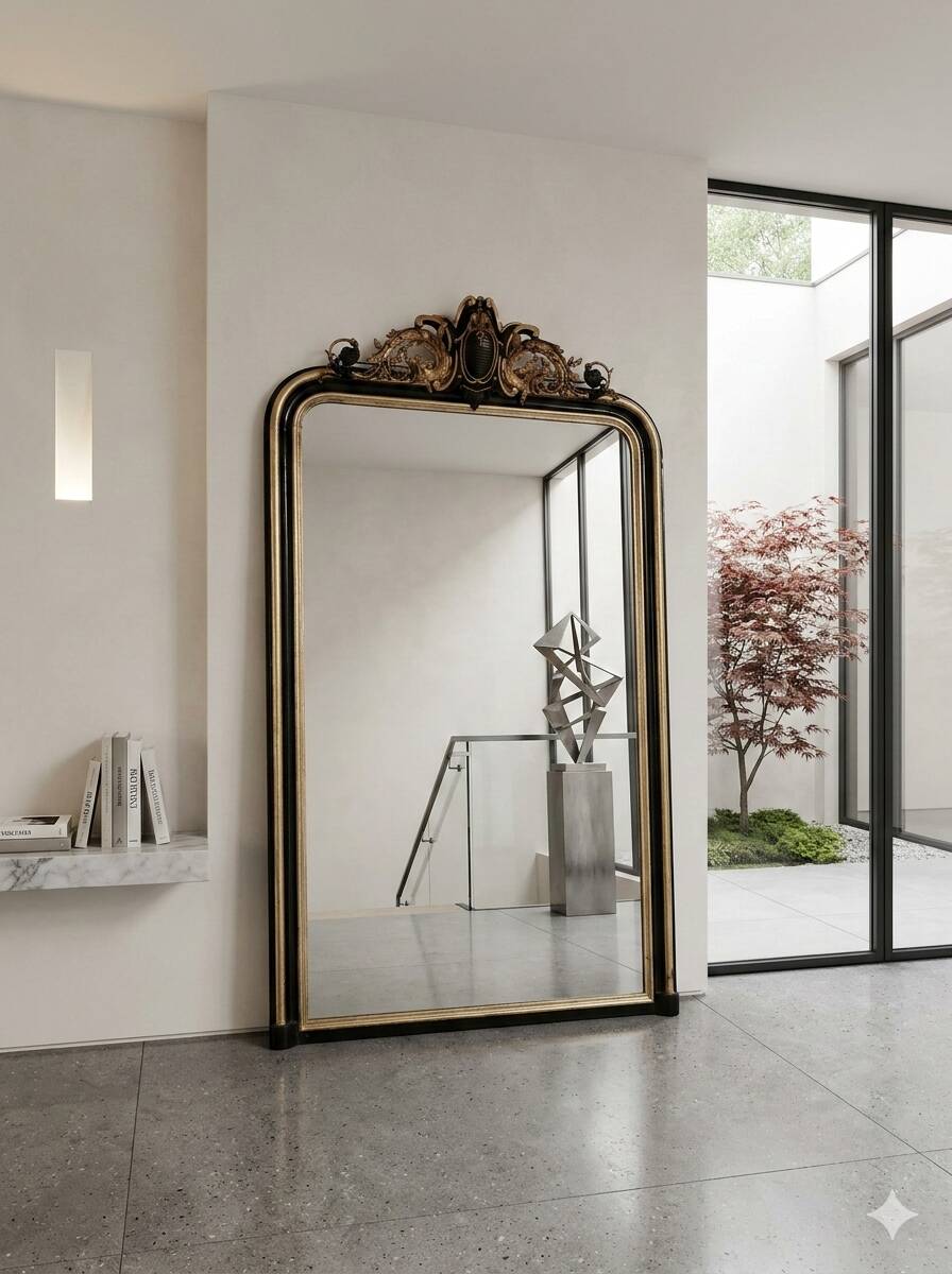 Napoleon III mirror from the 19th century with gold leaf, 190cm H