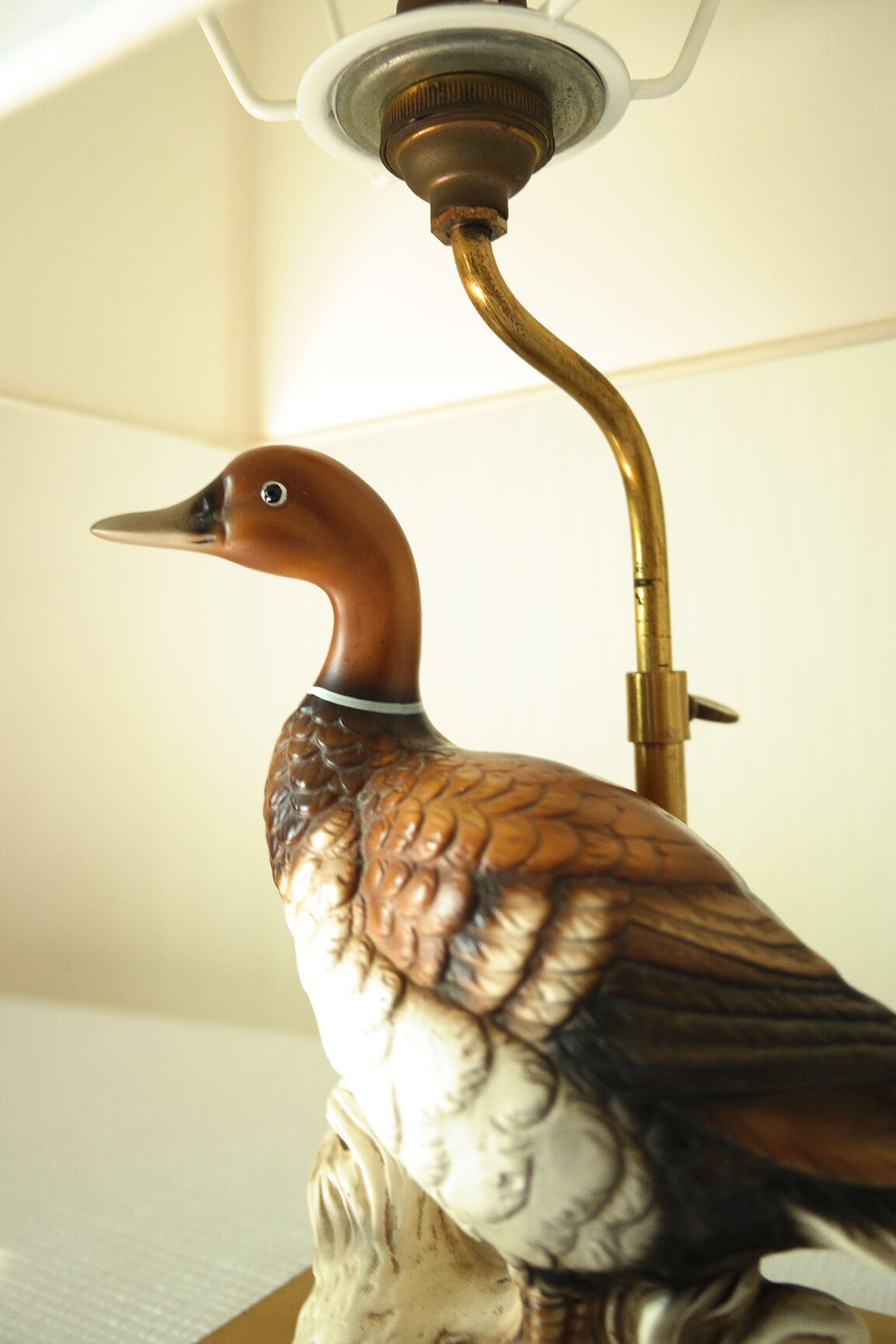 Ceramic duck table lamp and vintage adjustable brass