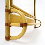 Bamboo and leather mirror with shelve, 1970s