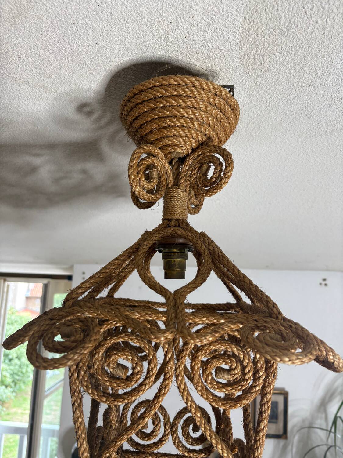 Audoux Minet rope lantern pendant light, 1950s