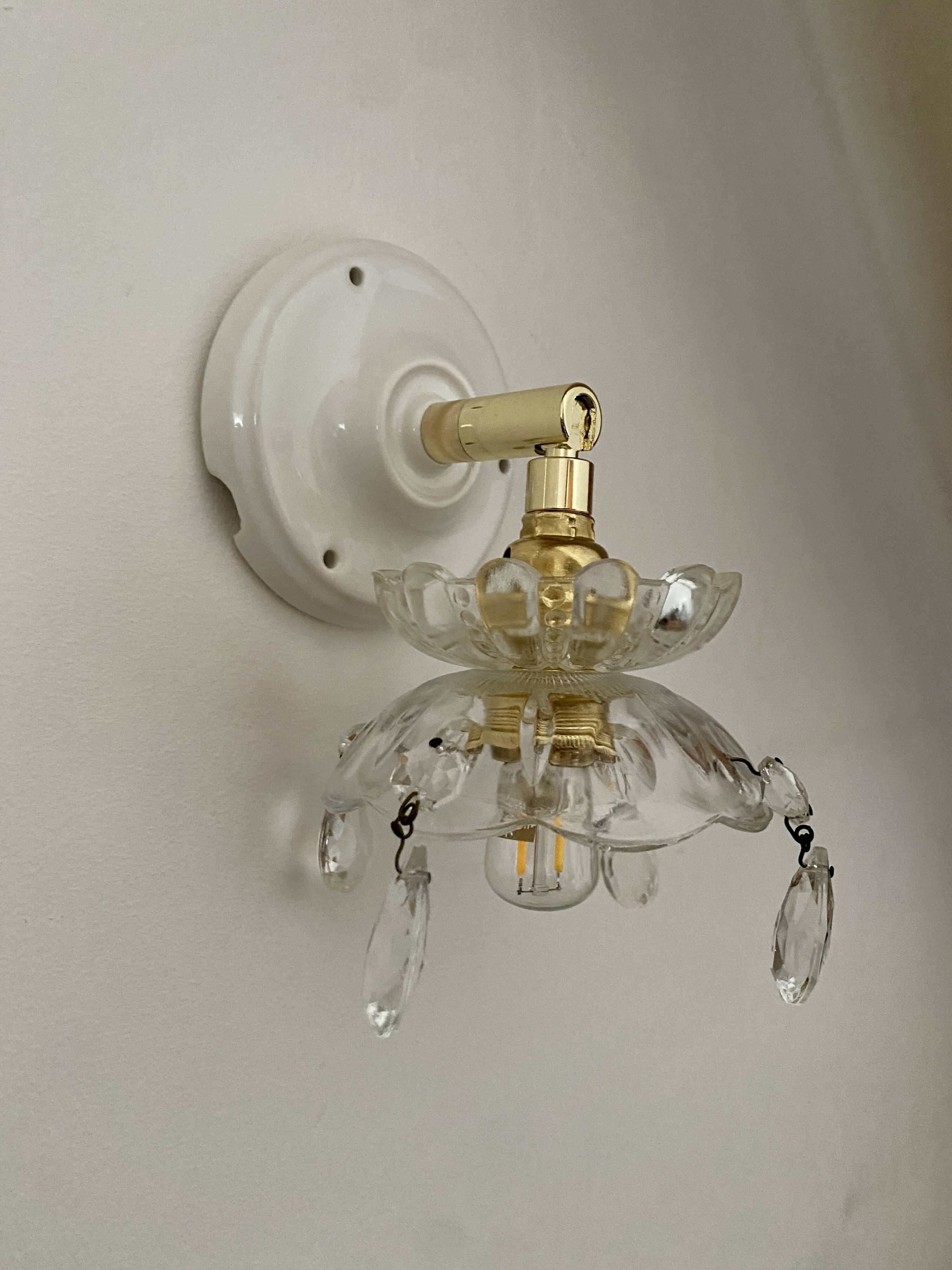 Vintage glass lampshade wall lamp with antique tassels