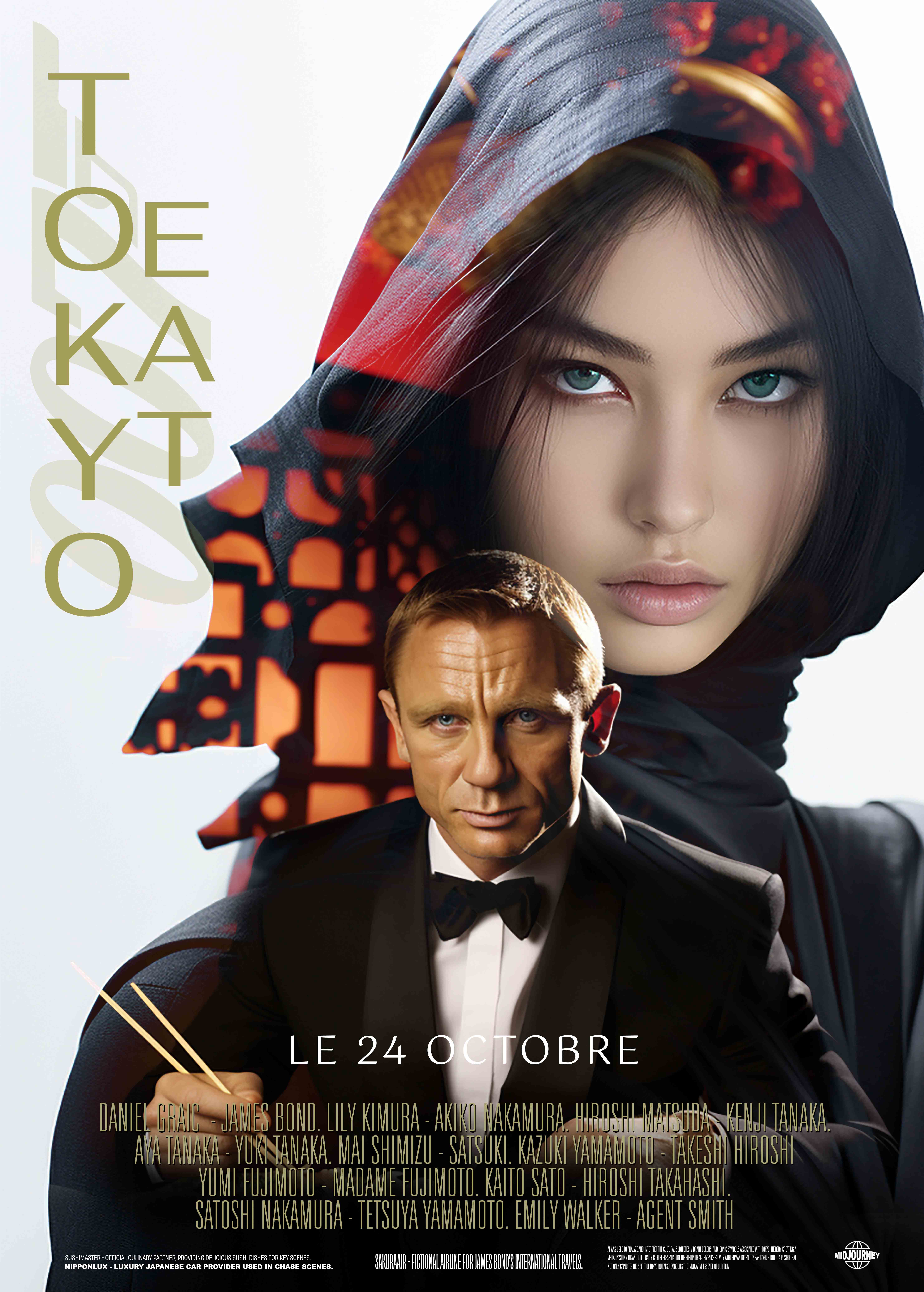 Parodic 50x70cm James Bond poster generated by AI, composed by the gallery.