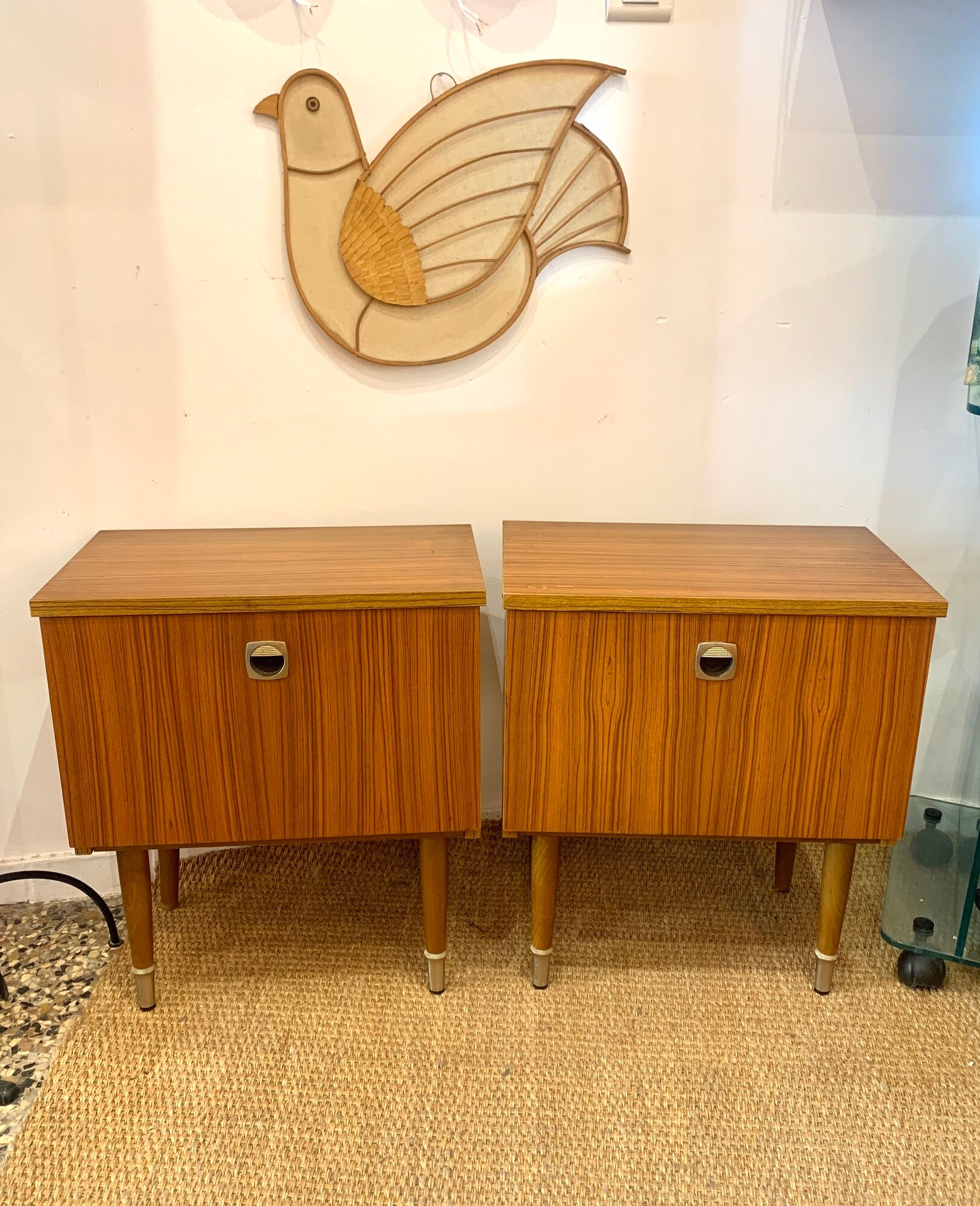 Pair of modernist bedside tables 1960 in teak by MDK Belgium