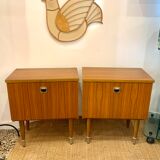 Pair of modernist bedside tables 1960 in teak by MDK Belgium