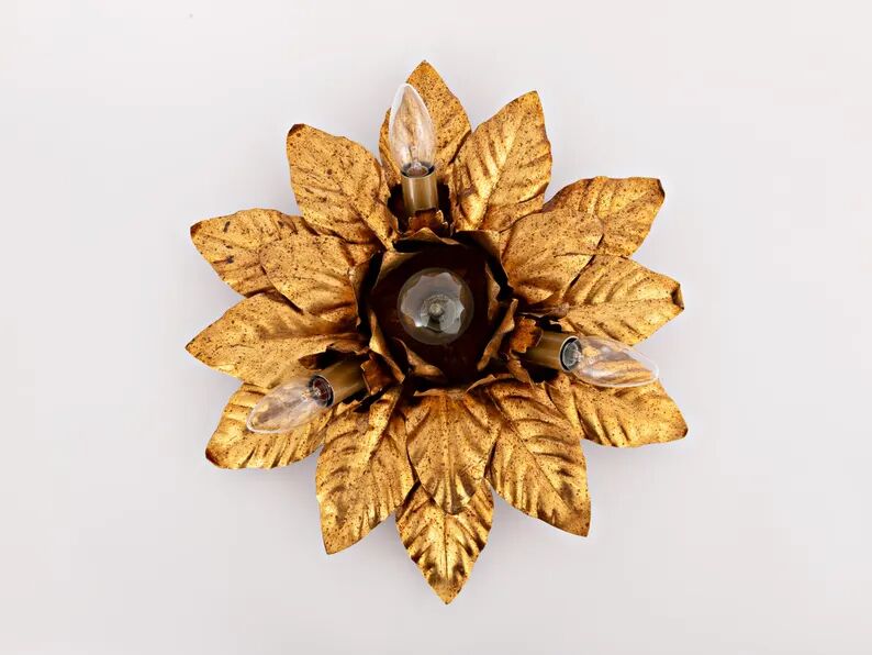 Plafonnier fleuri vintage italien à 4 lumières