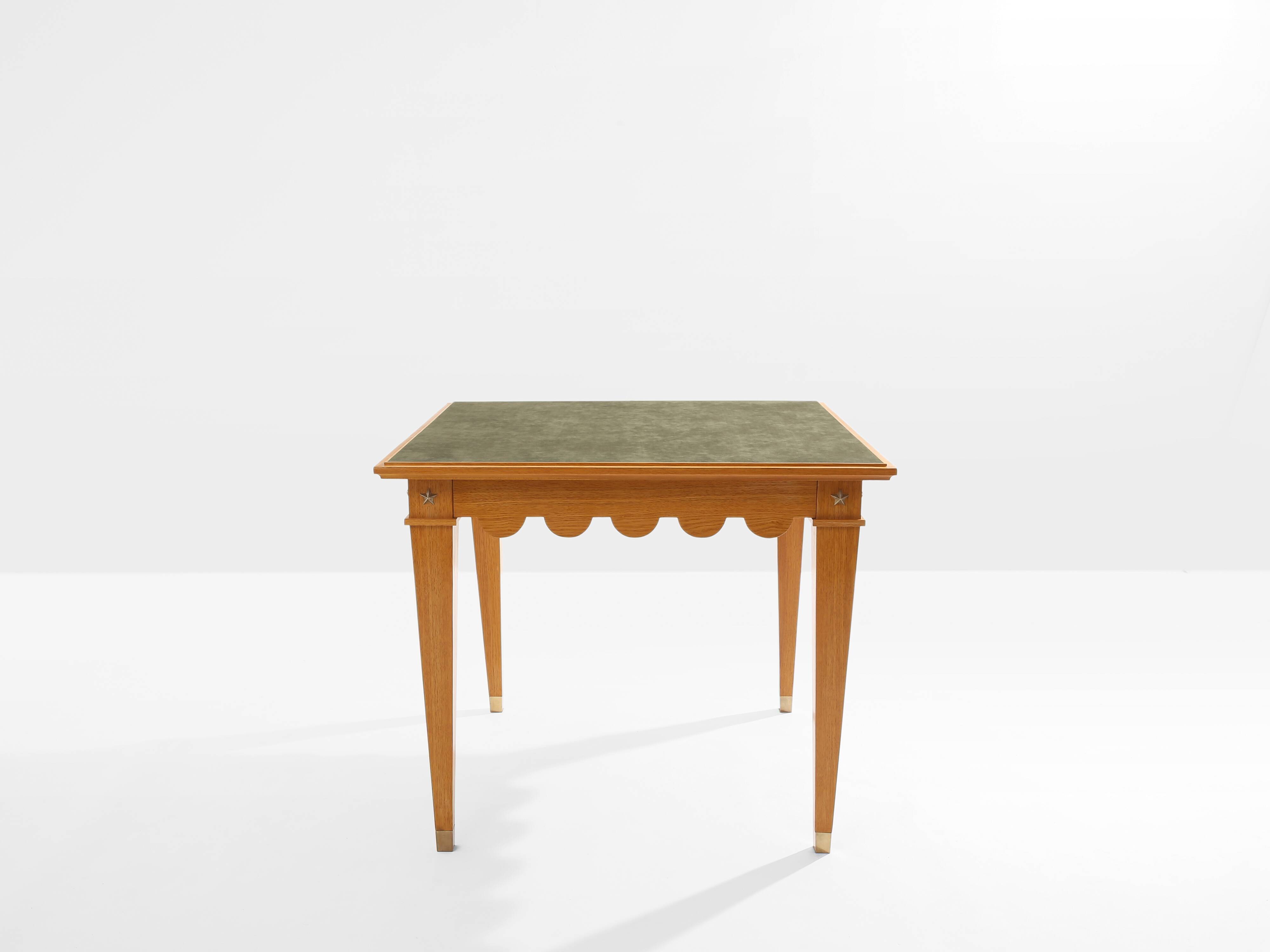 Maxime Old game table oak brass green suede around 1940
