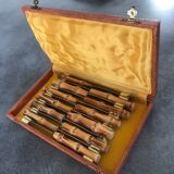 Set of 12 vintage knives bamboo handle cutlery b.j.b in their case