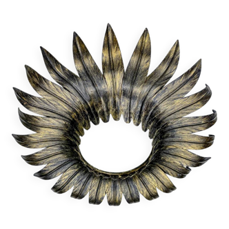 Spanish sunburst foliage ceiling light fixture in gilt iron, 1960s