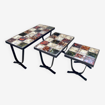 3 ceramic nesting tables 1970