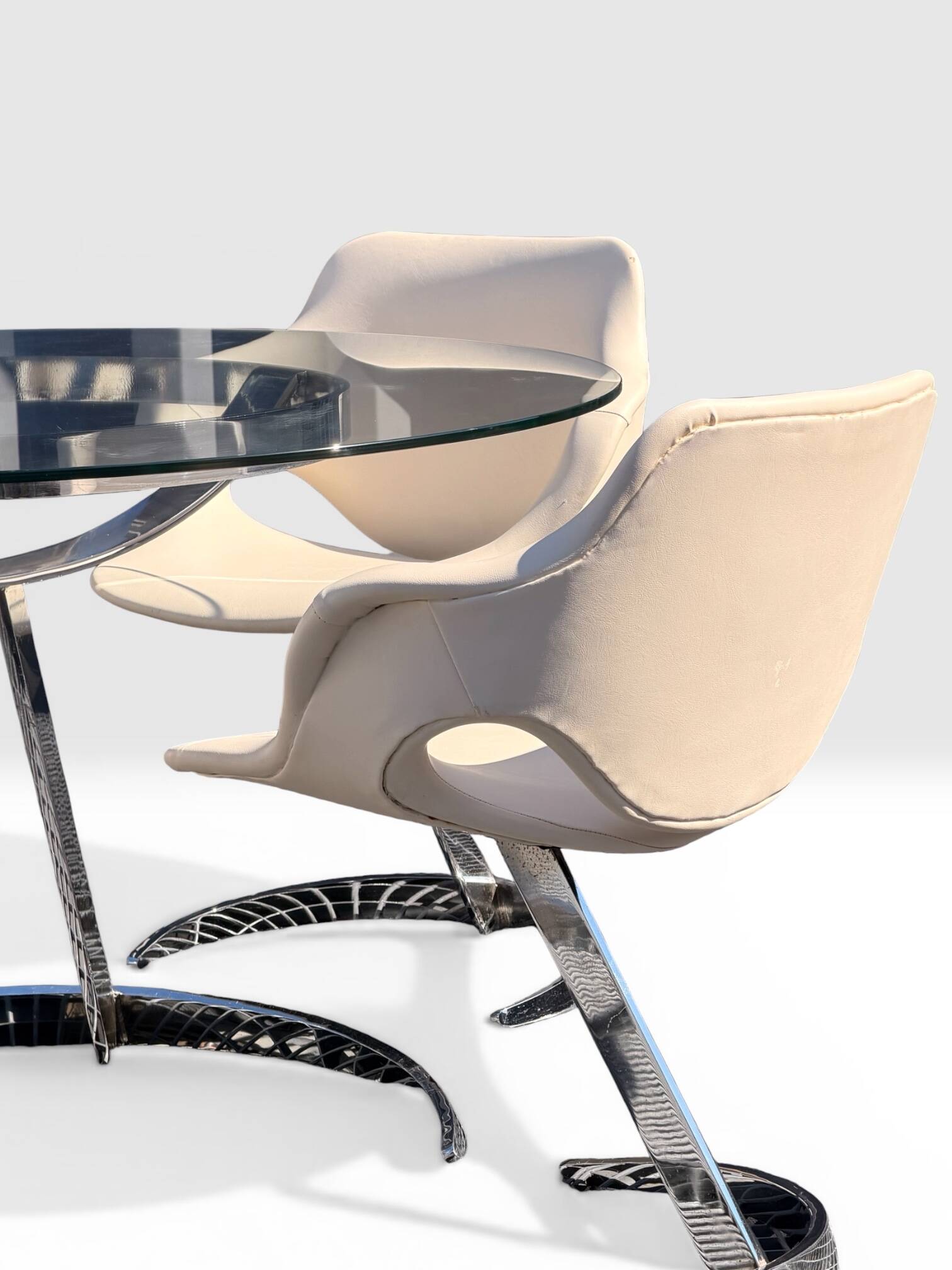 Ensemble Euro Steel International Space Age : Table Verre & 4 Chaises