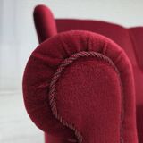 1960s, Danish 3-seater curved sofa, red furniture velour