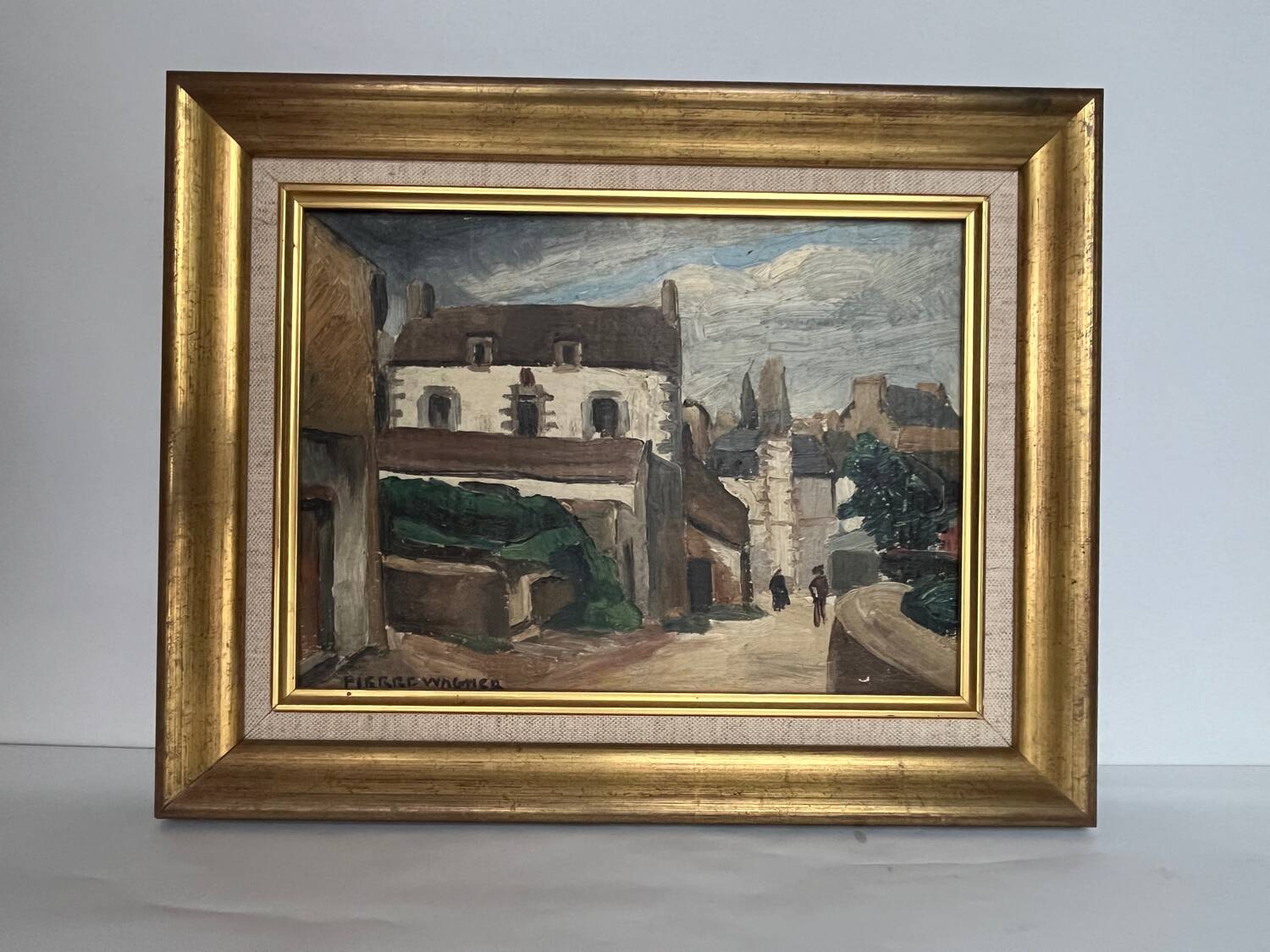 Tableau : huile sur panneau vue de village
