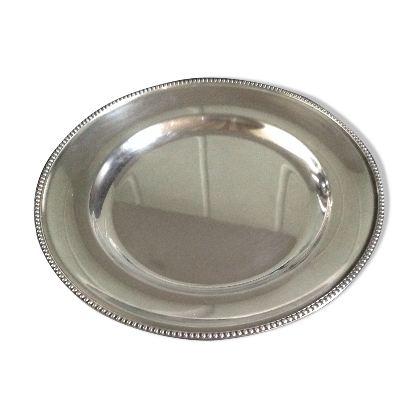 Old silver metal dish, beaded finish