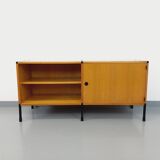 Vintage ARP Minvielle sideboard by Guariche Mortier Motte in light wood and black metal