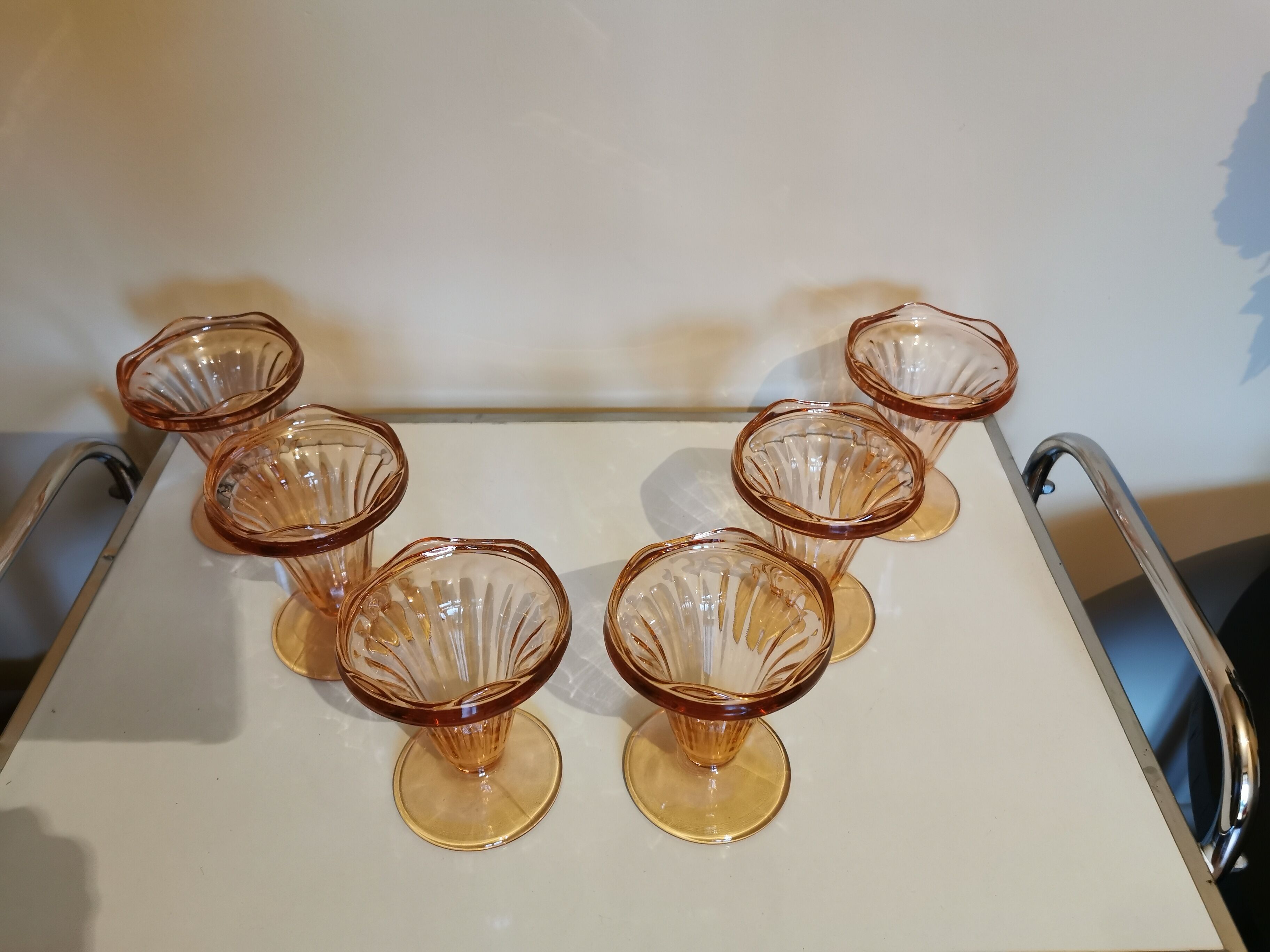 Set of 6 old pink glass ice cream cups