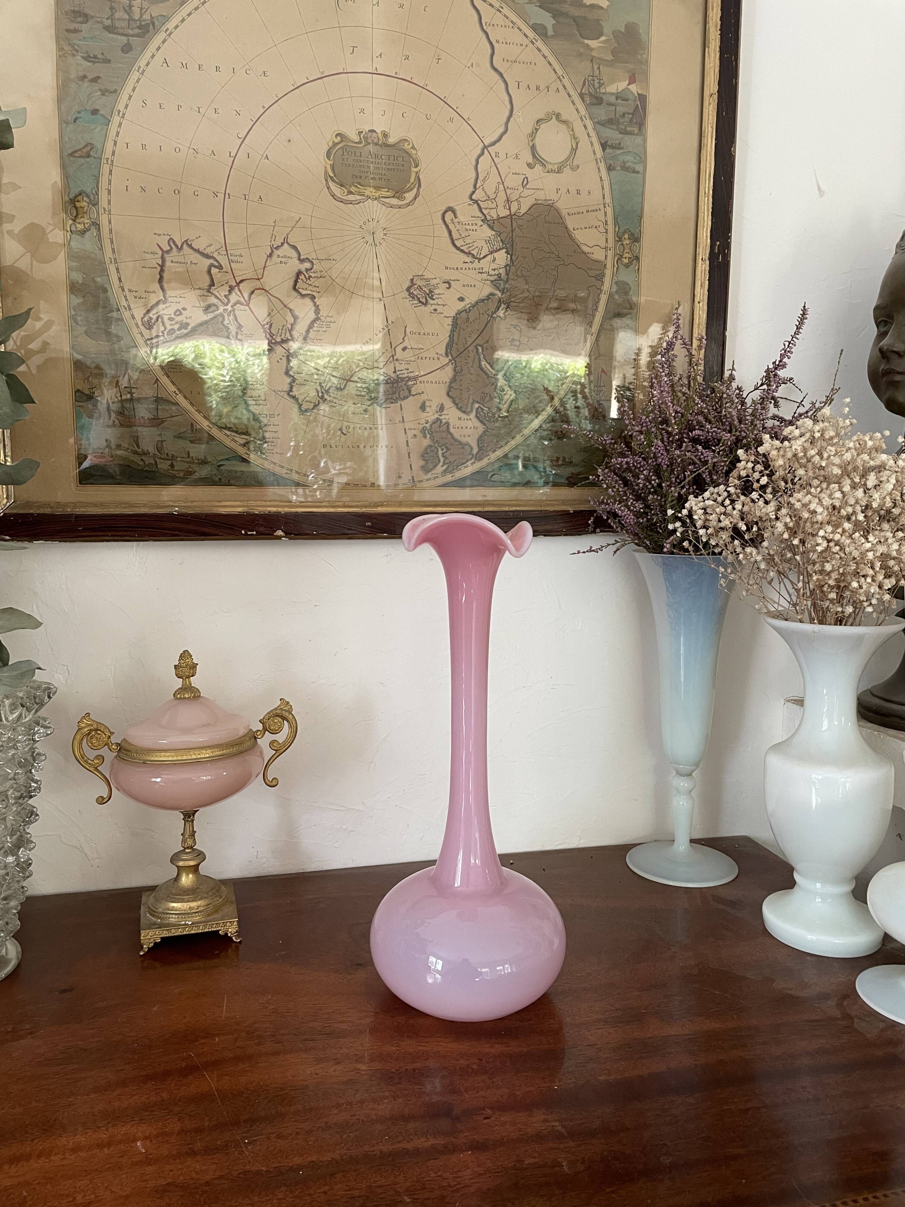 Pink opaline vase 32,5cm