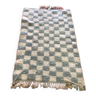 Tapis Beni Ouarain Carreaux Bleu Marocain Berbère 100% Fait Main 100% Laine