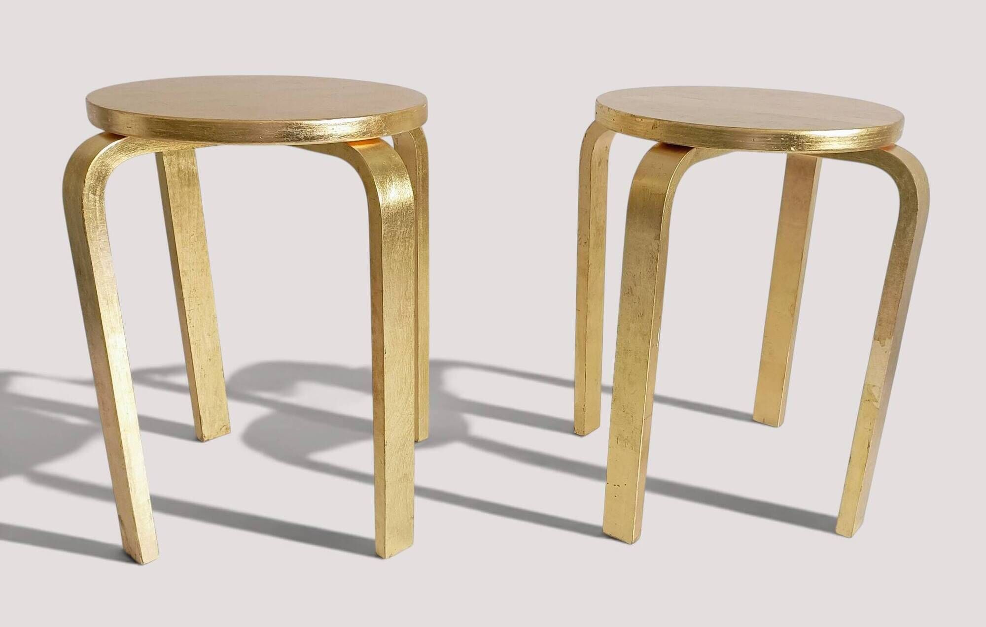 1990s IKEA Frosta Stools in the Style of Alvar Aalto, Gold Leaf Covered