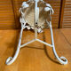 Table Appoint Guéridon Ancien Métal Blanc Décor Fleurs Vintage #E383