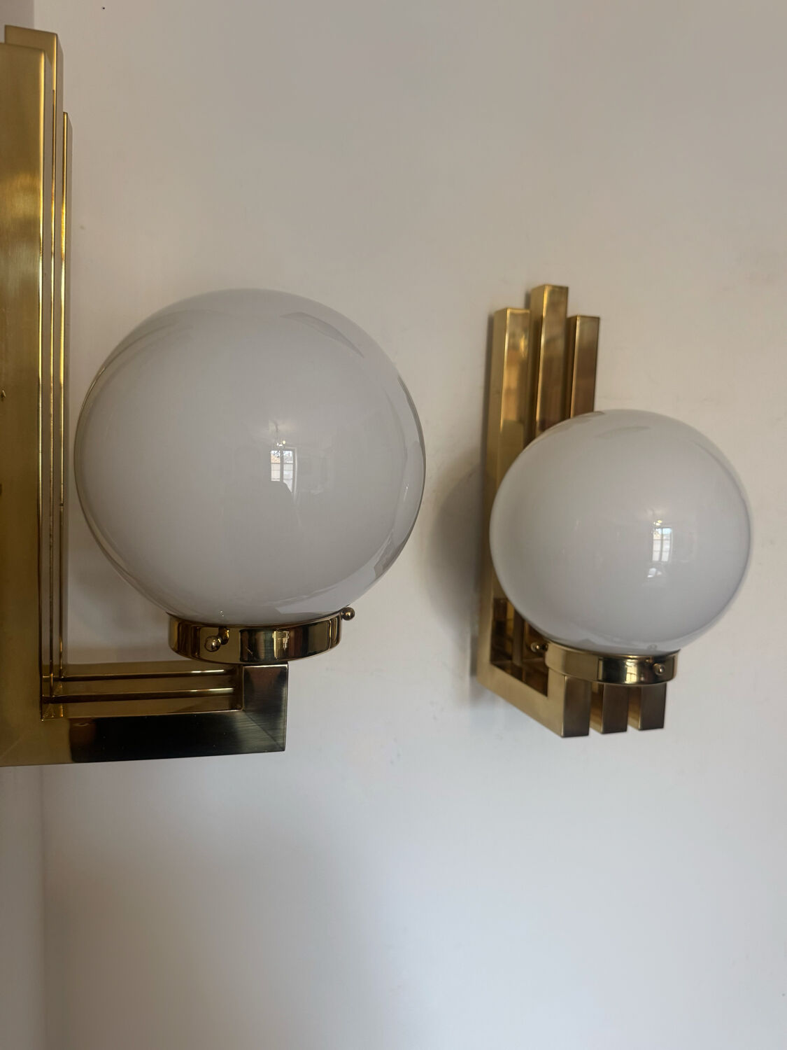 Opaline brass wall lights from the 1970s.