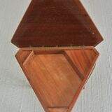 Musical coffee table of triangular shape, fruit wood, tray and feet with marquetry décor