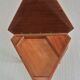 Musical coffee table of triangular shape, fruit wood, tray and feet with marquetry décor