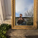 Louis Philippe Mirror 104x73 Wood and Gilded Stucco with Baroque Decor Late 19th Century