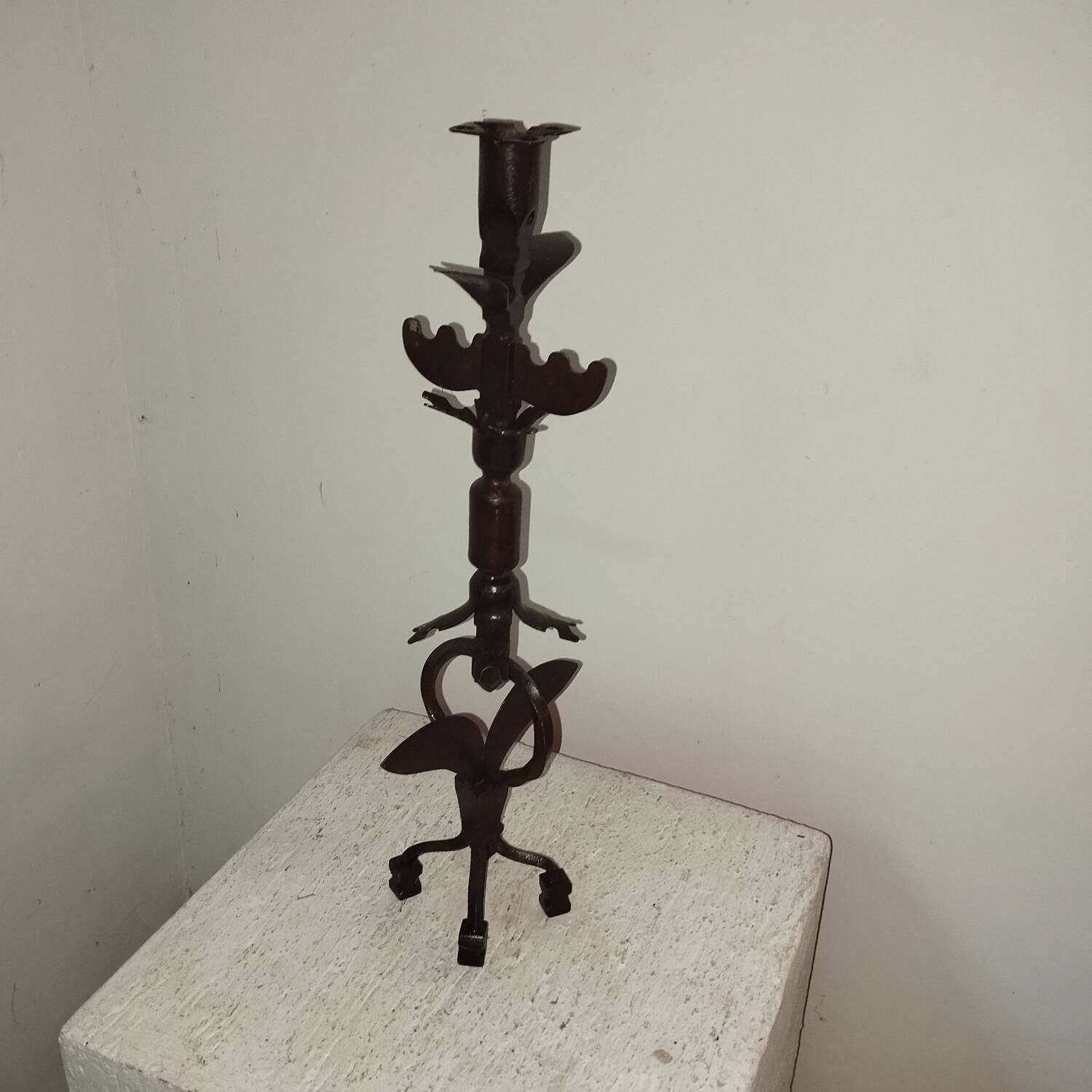 Candle holder blade base wrought iron brutalist folk art